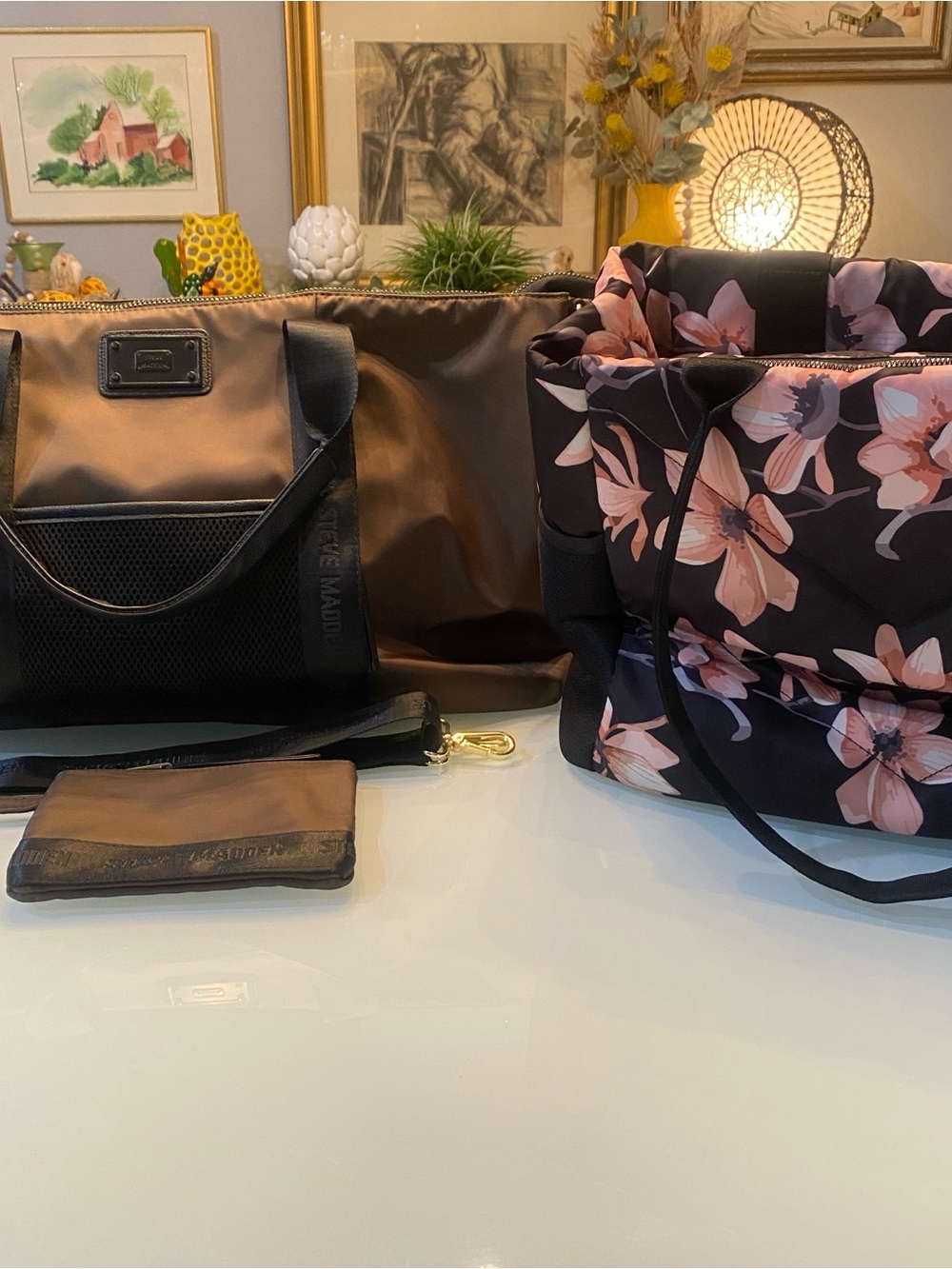 Steve Madden Utility & Vooray Quilted Floral Gym Duffel Bundle - 2 Travel Totes
